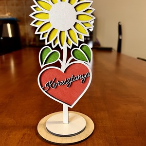 Anyáknapi örök napraforgó, Otthon & Életmód, Virágdekoráció, Virágdíszek, Asztali virágdísz, Famegmunkálás, Gravírozás, pirográfia, MESKA