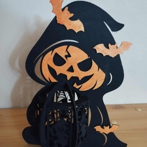 Tökfejes, denevéres mécsestartó, Otthon & Életmód, Dekoráció, Halloween, Halloweeni lámpás, Gravírozás, pirográfia, MESKA