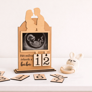 Szívünk alatt � Fa Ultrahangos Képkeret és Visszaszámláló Naptár, Baba - mama, Babaemlékek, Baba emlékőrző, Gravírozás, pirográfia, MESKA
