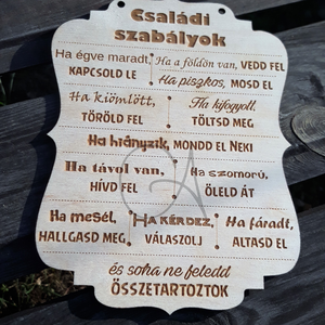Családi szabályok - tábla, Otthon & Életmód, Dekoráció, Táblakép, Kép & Falikép, Famegmunkálás, Gravírozás, pirográfia, MESKA