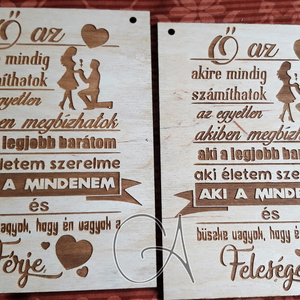 Büszke férj/feleség tábla, Otthon & Életmód, Dekoráció, Táblakép, Kép & Falikép, Famegmunkálás, Gravírozás, pirográfia, MESKA