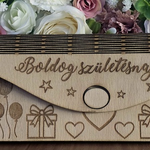 Pénz átadó boldog születésnapot felirattal, Otthon & Életmód, Papír, írószer, Ajándékozás kellékei, Pénzátadó doboz, Famegmunkálás, MESKA