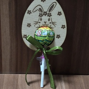 Húsvéti köszönőajándék, nyalóka tartó, Ünnepi díszek, dekorációk, Húsvéti díszek és dekorációk, Húsvéti ajándékátadó, Gravírozás, pirográfia, MESKA