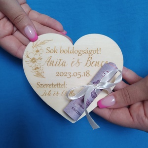 Esküvői pénzátadó szívecske, Esküvő, Emlék & Ajándék, Nászajándék, Esküvői pénzátadó doboz, Gravírozás, pirográfia, MESKA