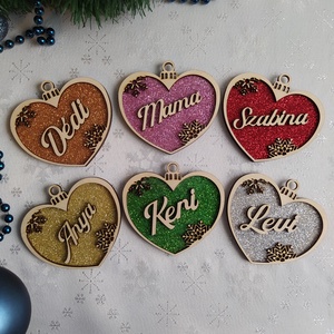 Neves, csillámos, szív alakú karácsonyfadísz - karácsony - karácsonyi lakásdekoráció - karácsonyfadíszek - Meska.hu