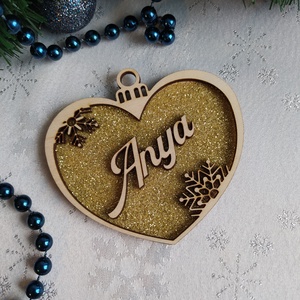 Neves, csillámos, szív alakú karácsonyfadísz - karácsony - karácsonyi lakásdekoráció - karácsonyfadíszek - Meska.hu