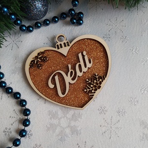 Neves, csillámos, szív alakú karácsonyfadísz - karácsony - karácsonyi lakásdekoráció - karácsonyfadíszek - Meska.hu