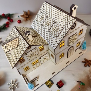 Házikó adventi naptár, Karácsony, Adventi díszek, Adventi naptár, Gravírozás, pirográfia, MESKA