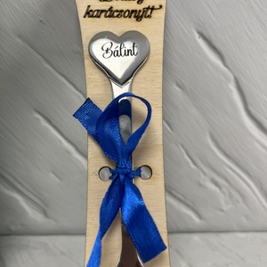 Fém kiskanál szívvel, Karácsony, Karácsonyi ajándékozás, Karácsonyi képeslap, üdvözlőlap, ajándékkísérő, Gravírozás, pirográfia, MESKA