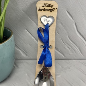 Fém kiskanál szívvel - karácsony - karácsonyi ajándékozás - karácsonyi képeslap, üdvözlőlap, ajándékkísérő - Meska.hu