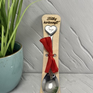 Fém kiskanál szívvel - karácsony - karácsonyi ajándékozás - karácsonyi képeslap, üdvözlőlap, ajándékkísérő - Meska.hu