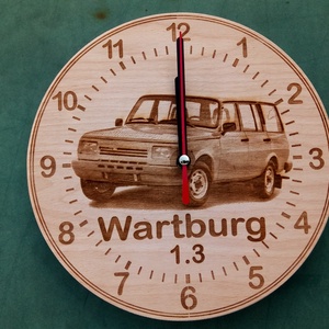 Wartburg 1.3 Tourist mintás falióra. (Nagyminta.), Otthon & Életmód, Dekoráció, Fali és függő dekoráció, Falióra & óra, Gravírozás, pirográfia, MESKA