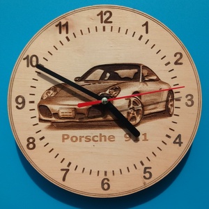 Porsche 911 mintás falióra. Porschés óra. , Otthon & Életmód, Dekoráció, Fali és függő dekoráció, Falióra & óra, Gravírozás, pirográfia, MESKA