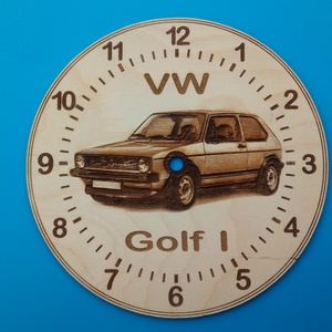 VW, VolksWagen Golf I ( 1 ) mintás falióra. Golfos, vws, volkswagenes képpel. Kedves, egyedi ajándék is lehet belőle. - otthon & életmód - dekoráció - fali és függő dekoráció - falióra & óra - Meska.hu