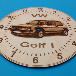 VW, VolksWagen Golf I ( 1 ) mintás falióra. Golfos, vws, volkswagenes képpel. Kedves, egyedi ajándék is lehet belőle. - otthon & életmód - dekoráció - fali és függő dekoráció - falióra & óra - Meska.hu