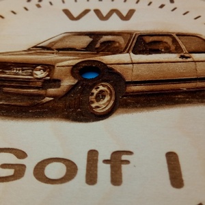 VW, VolksWagen Golf I ( 1 ) mintás falióra. Golfos, vws, volkswagenes képpel. Kedves, egyedi ajándék is lehet belőle. - otthon & életmód - dekoráció - fali és függő dekoráció - falióra & óra - Meska.hu