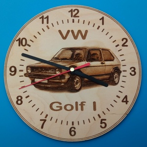 VW, VolksWagen Golf I ( 1 ) mintás falióra. Golfos, vws, volkswagenes képpel. Kedves, egyedi ajándék is lehet belőle. - otthon & életmód - dekoráció - fali és függő dekoráció - falióra & óra - Meska.hu