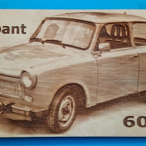 Trabant 601 mintás falikép. Autó, Otthon & Életmód, Dekoráció, Fali és függő dekoráció, Függődísz, Gravírozás, pirográfia, MESKA