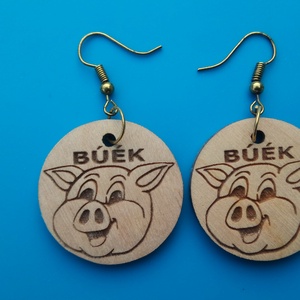 Röfi malac BÚÉK mintás fülbevaló, Esküvő, Ékszer, Fülbevaló, Gravírozás, pirográfia, MESKA