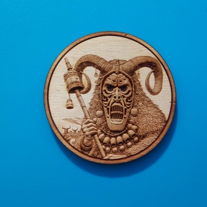 Busójárás mintás hűtőmágnes. Busós mágnes. Turisztika, hagyomány, Mohács térségében. Ritka, gravírozott hűtődísz., Otthon & Életmód, Konyhafelszerelés, tálalás, Konyhai dekoráció, Hűtőmágnes, Gravírozás, pirográfia, MESKA
