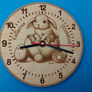 Húsvéti tojásból kikelő nyuszi mintás falióra. Nyúl mintás óra. Nyulas, nyuszis időmérő. Húsvét ihlette quarcóra. - otthon & életmód - dekoráció - fali és függő dekoráció - falióra & óra - Meska.hu