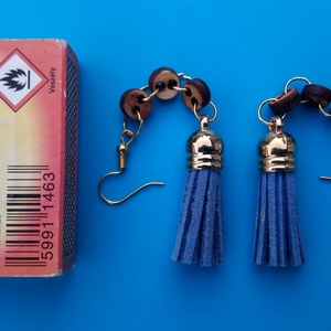 Bojtos fülbevaló. (kékmübőr) Láncos.  - esküvő - ékszer - fülbevaló - Meska.hu