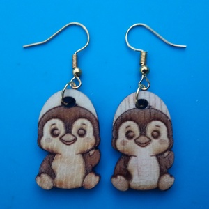 Gravírozott, kivágott pingvines fülbevaló. Pingvin alakkal készült füldísz., Esküvő, Ékszer, Fülbevaló, Ékszerkészítés, MESKA