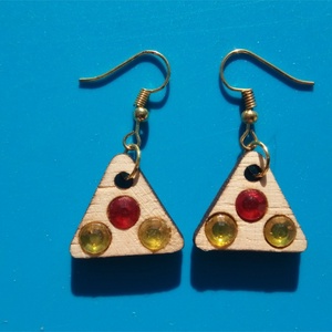 Piros, sárga strasszos buli fülbevaló Karácsonyra, szilveszterre, mikulásra, vidám házibuliba, koncertre vagy ajándékba., Esküvő, Ékszer, Fülbevaló, Ékszerkészítés, Gravírozás, pirográfia, MESKA