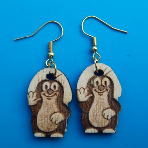 Vakond fülbevaló. Vakondos füldísz vakonddal. Kiváló ajándék lánynak, vidám hölgynek, nőnek szilveszterre vagy bármikor., Esküvő, Ékszer, Fülbevaló, Gravírozás, pirográfia, MESKA