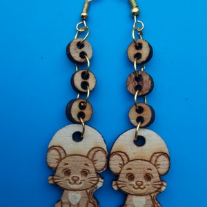 Láncos Egér fülbevaló. Egeres füldísz, egérrel. Kiváló ajándék lánynak, vidám hölgynek, nőnek szilveszterre., Esküvő, Ékszer, Fülbevaló, Gravírozás, pirográfia, MESKA