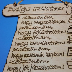 Szülőköszöntő pergamen. Esküvői ajándék falitábla, nyírfából. Apának, anyának szeretettel adható, emléktábla.  - esküvő - emlék & ajándék - szülőköszöntő ajándék - Meska.hu