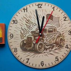 Húsvétra, ajándékba: HOT ROD mintás falióra. USA autó rajongónak, veteránosnak. - otthon & életmód - dekoráció - fali és függő dekoráció - falióra & óra - Meska.hu