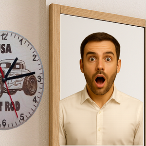 Húsvétra ajándékba: Sima HOT ROD mintás falióra. USA autó rajongónak, veteránosnak., Otthon & Életmód, Dekoráció, Fali és függő dekoráció, Falióra & óra, Gravírozás, pirográfia, MESKA