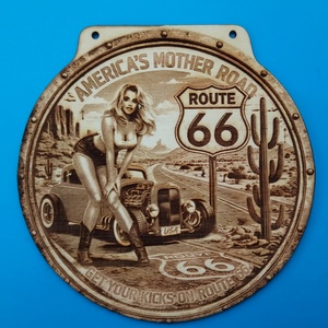 USA vastábla hangulatú gravírozott tábla, falikép, garázsba, nappaliba, műhelybe. ROUTE 66 csajos - Meska.hu