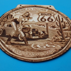 USA vastábla hangulatú gravírozott tábla, falikép, garázsba, nappaliba, műhelybe. ROUTE 66 csajos - otthon & életmód - dekoráció - kép & falikép - fából készült kép - Meska.hu