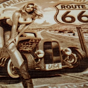USA vastábla hangulatú gravírozott tábla, falikép, garázsba, nappaliba, műhelybe. ROUTE 66 csajos - otthon & életmód - dekoráció - kép & falikép - fából készült kép - Meska.hu