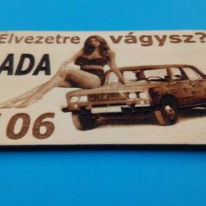 LADA 2106 hűtőmágenes. Retro stílus, 70-es évek. Élvezetre vágysz? felirattal, lánnyal. - otthon & életmód - konyhafelszerelés, tálalás - konyhai dekoráció - hűtőmágnes - Meska.hu
