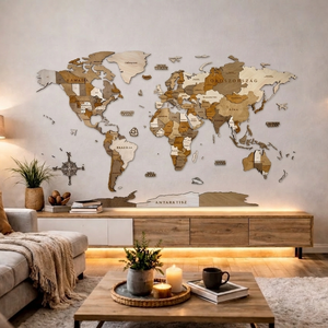 Fa világtérkép, Otthon & Életmód, Dekoráció, Fali és függő dekoráció, Térkép, Famegmunkálás, Gravírozás, pirográfia, MESKA