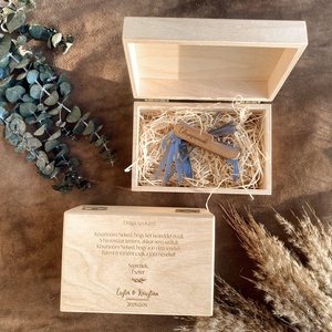 Egyedi gravírozott bicska fa díszdobozban, Esküvő, Emlék & Ajándék, Szülőköszöntő ajándék, , MESKA