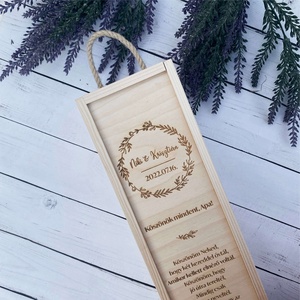 Esküvői Szülőköszöntő Ajándék Bortartó doboz fából � Koszorús, Esküvő, Emlék & Ajándék, Szülőköszöntő ajándék, Gravírozás, pirográfia, MESKA