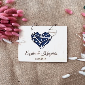 Esküvői vendégkönyv � Fa borítós natúr � geometrikus, Esküvő, Emlék & Ajándék, Vendégkönyv, Gravírozás, pirográfia, MESKA