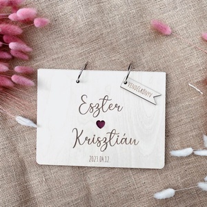 Esküvői vendégkönyv � Fa borítós natúr � szív, Esküvő, Emlék & Ajándék, Vendégkönyv, Gravírozás, pirográfia, MESKA