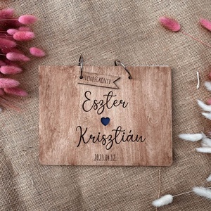 Esküvői vendégkönyv � Fa borítós  barna � szív, Esküvő, Emlék & Ajándék, Vendégkönyv, Gravírozás, pirográfia, MESKA