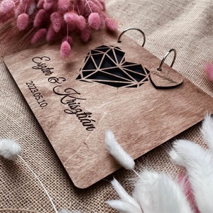 Esküvői vendégkönyv � Fa borítós barna � geometrikus - esküvő - emlék & ajándék - vendégkönyv - Meska.hu