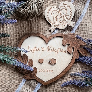 Esküvői gyűrűtartó � szív � leveles - esküvő - kiegészítők - gyűrűtartó & gyűrűpárna - Meska.hu