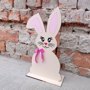 Húsvéti bézs nyuszi - piros orral és rózsaszín masnival - otthon & életmód - ház & kert - kerti dísz - Meska.hu