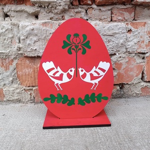 Húsvéti piros tojás - madaras motívummal - otthon & életmód - ház & kert - kerti dísz - Meska.hu