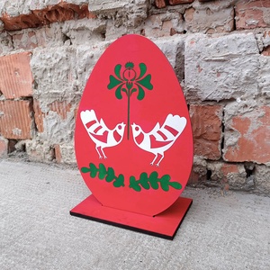 Húsvéti piros tojás - madaras motívummal - otthon & életmód - ház & kert - kerti dísz - Meska.hu