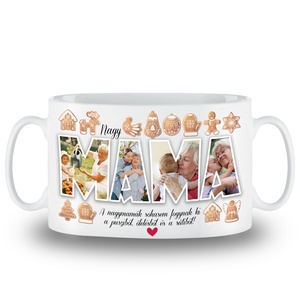 Személyre szabható karácsonyi bögre MAMA betűkből 4 fényképpel többféle karácsonyi grafikával - otthon & életmód - konyhafelszerelés, tálalás - tálalás - bögre & csésze - Meska.hu