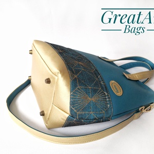 Női textilbőr designer geometriai mintás válltáska - türkiz - táska & tok - kézitáska & válltáska - vállon átvethető táska - Meska.hu